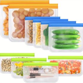 10pcs Reusable Food Storage Bags; BPA Free Flat Reusable Freezer Bags; Snack/Sandwich Bags Food Grade; Leakproof Storage Bags For Lunch; Marinate; Kee