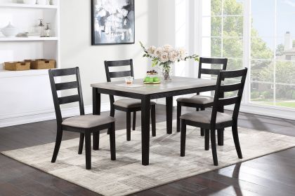 Classic Stylish Black Finish 5pc Dining Set Kitchen Dinette Wooden Top Table and Chairs Upholstered Cushions Seats Ladder Back Chair Dining Room