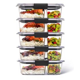 5pk 2.85 cup Brilliance Meal Prep Containers, 2-Compartment Food Storage Containers