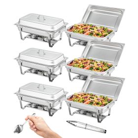 VEVOR Chafing Dish Buffet Set, 8 Qt 6 Pack, Stainless Chafer with 6 Full Size Pans, Rectangle Catering Warmer Server with Lid Water Pan Folding Stand