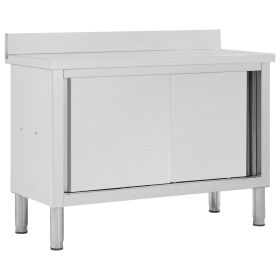 Work Table with Sliding Doors 47.2"x19.7"x(37.4"-38.2") Stainless Steel