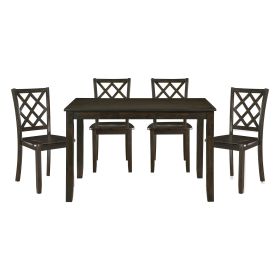 Classic Transitional 5pc Dining Set Dining Table and Four Side Chairs Set Charcoal Finish Lattice-Back Chairs Wooden Dining Furniture Set