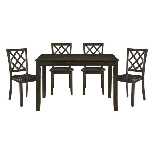 Classic Transitional 5pc Dining Set Dining Table and Four Side Chairs Set Charcoal Finish Lattice-Back Chairs Wooden Dining Furniture Set