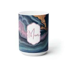 Decorative Ceramic Mug 15oz - Navy Blue Marble Swirl Pattern