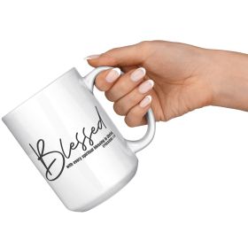 Coffee Cup, White And Black Ceramic Mug 15oz, Blessed Print