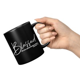 Coffee Cup, Decorative Black Ceramic Mug 11oz, Blessed