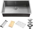 Simple Deluxe 32-Inch Undermount Workstation Kitchen Sink, 16 Gauge Single Bowl Stainless Steel with Accessories (Pack of 5 Built-in Components), Silv