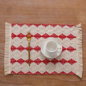 Cotton And Linen Style Fabric Woven Placemat (Option: Red Square-33x50cm)