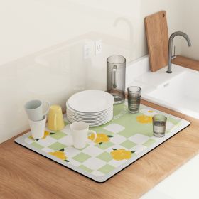 PU Leather Kitchen Countertop Draining Bar Table Insulation Bowl Plate Pot Absorbent Bathroom Mat (Option: Green Flower Square-30x20)