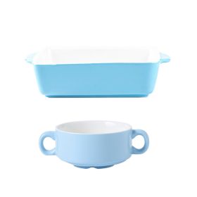 Ceramic baking bowl tableware combination set (Option: Blue-Q2 piece set)