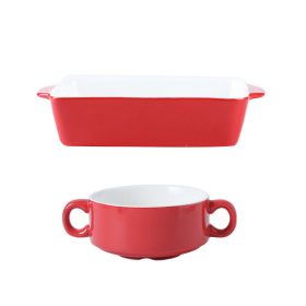 Ceramic baking bowl tableware combination set (Option: Red-Q2 piece set)