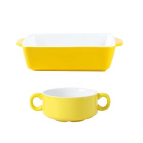 Ceramic baking bowl tableware combination set (Option: Yellow-Q2 piece set)