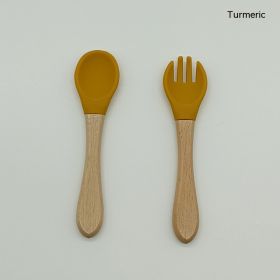 Pedology Eating Edible Silicon Spoon And Fork Set (Option: Turmeric)