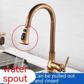 Copper Pull Antique Washing Basin Retractable Sink Kitchen Retro European Faucet (Option: Antique 2)