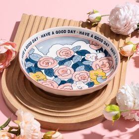 Rose Underglaze Porcelain Household Tableware Large (Option: Deep Plates)