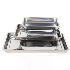 Stainless Steel Storage Trays Square Plate Thickening Pans Rectangular Tray Barbecue Deep Rice Dishes Bbq Kitchen Accessories (Option: 27x20x2 cm)