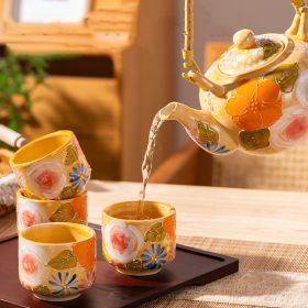 Elegant Lifting Handle Household Ceramic Underglaze Teapot Suit Hand Painted Good-looking Retro Water Glass (Option: One Pot Four Cups)