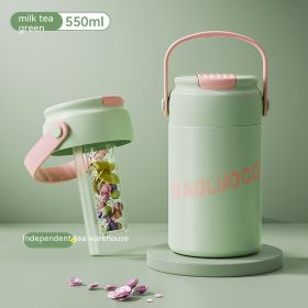 Girls' Good-looking Tea Water Separation Stainless Steel Vacuum Cup Portable Water Cup (Option: Green-550ml)