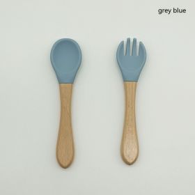 Pedology Eating Edible Silicon Spoon And Fork Set (Option: Gray And Blue)