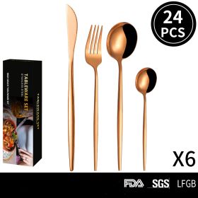 Portuguese Stainless Steel Tableware 24 Pieces Steak Knife, Fork And Spoon (Option: Rose Gold 24PCs Set)