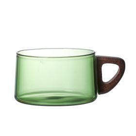 Borosilicate Glass Teacup Color Creative Coffee Milk Coffee Cup With Plate American Latte Cup (Option: Greens-220ml-No wooden tray)