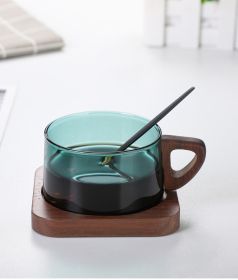 Borosilicate Glass Teacup Color Creative Coffee Milk Coffee Cup With Plate American Latte Cup (Option: AQUA-220ml-No wooden tray)
