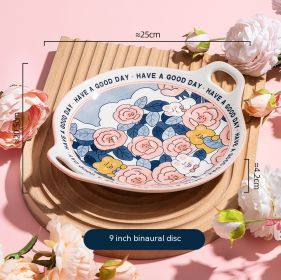 Rose Underglaze Porcelain Household Tableware Large (Option: Binaural Disc)