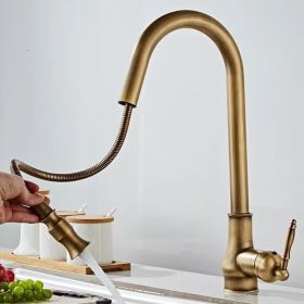 Copper Pull Antique Washing Basin Retractable Sink Kitchen Retro European Faucet (Option: Antique 1)
