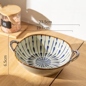Ceramic Soup Bowl Household Anti-scald Double-ear Bowl (Option: Double Color Lines)