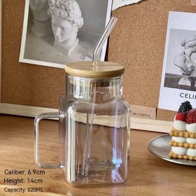 Square Lid Straw Mark With Handle High Temperature Resistant Large Capacity Cute Glass (Option: Colorful-620ml)