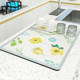 PU Leather Kitchen Countertop Draining Bar Table Insulation Bowl Plate Pot Absorbent Bathroom Mat (Option: Yellow Flower-30X40)