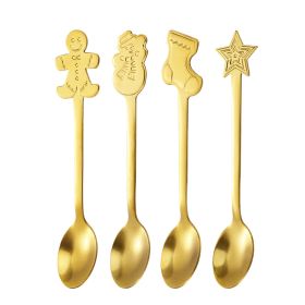Creative Coffee Holiday Gift Box Stainless Steel Christmas Tableware Spoon (Option: Golden Four Piece Set Opp Bag)