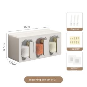 Drawer Type Seasoning Box Household Kitchen Spice Jars Combination (Option: Three Grid White Gold Color)