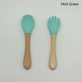 Pedology Eating Edible Silicon Spoon And Fork Set (Option: Mint Green)