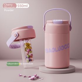 Girls' Good-looking Tea Water Separation Stainless Steel Vacuum Cup Portable Water Cup (Option: Pink-550ml)