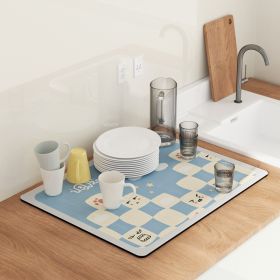 PU Leather Kitchen Countertop Draining Bar Table Insulation Bowl Plate Pot Absorbent Bathroom Mat (Option: Blue Cute Squares-30x20)