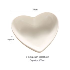 Creative Pure White Ceramic Heart-shaped Plate Bowl Western Cuisine (Option: 7 Inch Peach Heart Bowl)