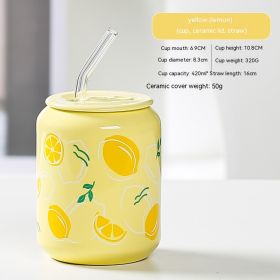 Creative Coke Bottle Ceramic Cup Fruit Cup With Straw Home Couple Gift (Option: Coke Bottle Lemon-420ML)