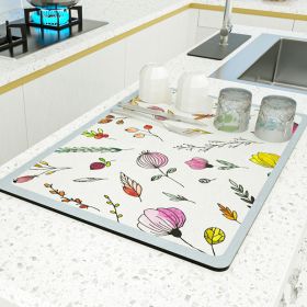 PU Leather Kitchen Countertop Draining Bar Table Insulation Bowl Plate Pot Absorbent Bathroom Mat (Option: Hundred Flowers-30X40)