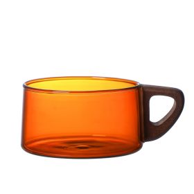 Borosilicate Glass Teacup Color Creative Coffee Milk Coffee Cup With Plate American Latte Cup (Option: Yellow-220ml-No wooden tray)