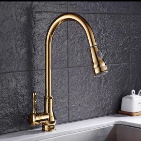 Copper Pull Antique Washing Basin Retractable Sink Kitchen Retro European Faucet (Option: Gold 1)