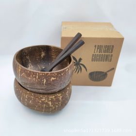 Natural Coconut Old Shell Bowl (Option: Carved Style 2 Suit-Coconut Spoon)
