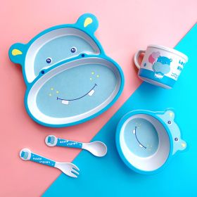 Bamboo Fiber Children's Tableware Set Cartoon Solid Food Bowl (Option: 049 Blue Hippo)