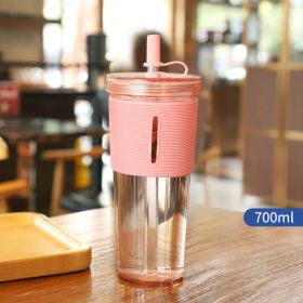 New Ins Style 700ml Large-capacity Water Cup Cup With Straw Internet Celebrity Cola Milk Tea Advertising Plastic Portable Gift Cup (Option: Red-700ml)