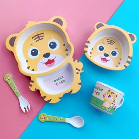 Bamboo Fiber Children's Tableware Set Cartoon Solid Food Bowl (Option: 056 Tiger)