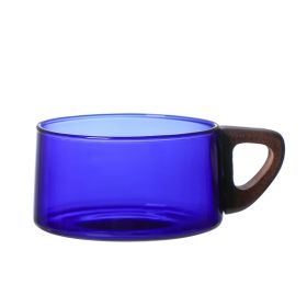 Borosilicate Glass Teacup Color Creative Coffee Milk Coffee Cup With Plate American Latte Cup (Option: Blue-220ml-No wooden tray)