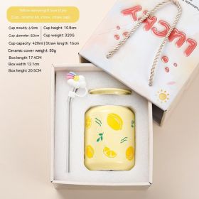 Creative Coke Bottle Ceramic Cup Fruit Cup With Straw Home Couple Gift (Option: Coke Bottle Cap Lemon Gift Box-420ML)