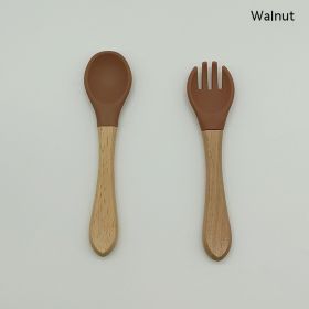 Pedology Eating Edible Silicon Spoon And Fork Set (Option: Walnut)