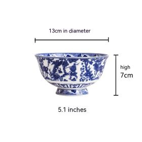 Blue And White Devil Valley Bowl Bone China High Foot Anti-scald Ceramic Home Night (Option: 5.1Inches)