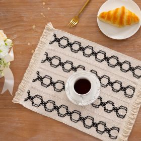 Cotton And Linen Style Fabric Woven Placemat (Option: Black Circle-33x50cm)